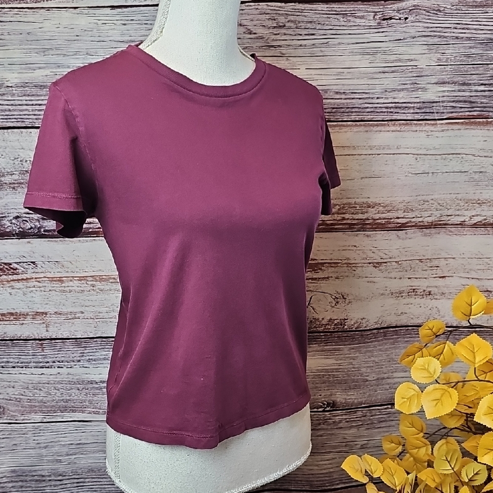 PINK VICTORIA'S SECRET PLUM SHORT SLEEVE PULLOVER CROPPED TEE